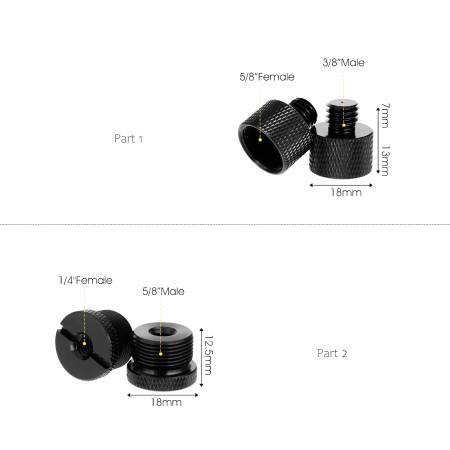 Massa 385814 - adapter statywowy 2-częściowy,gwint 3/8 męski do 5/8 do 1/4 żeński, czarny_Wymiary_3